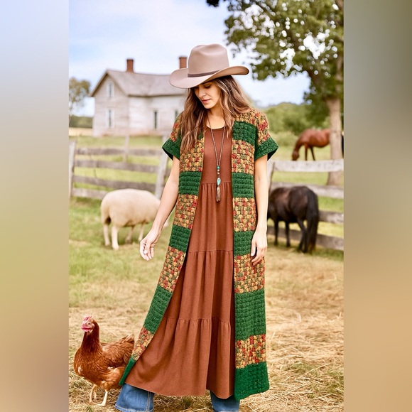 Vintage Sweaters - Artisan boho duster cocoon with farmhouse cabin cottage prairie vibe